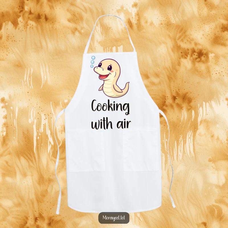 Funny Moray Eel Apron: A cheerful eel releasing bubbles, designed for kitchen fun and a humorous cooking experience, a great funny gift.