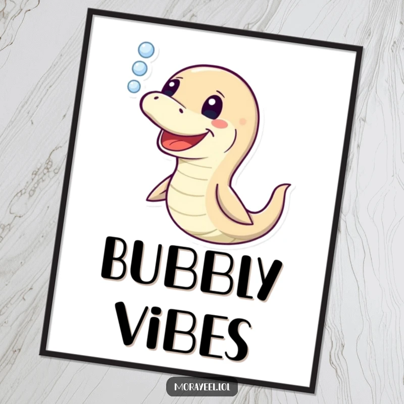 Funny Moray Eel Digital Art Print: A high-resolution image of a happy eel releasing bubbles, perfect for instant humorous decor, a funny gift.