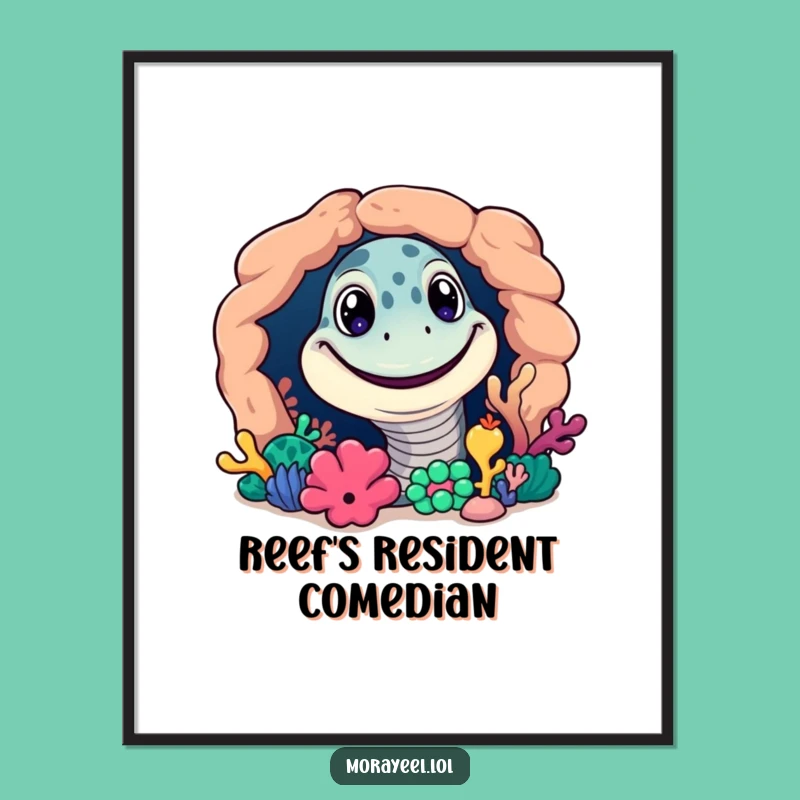 Funny Grinning Moray Eel Poster: Vibrant Reef Art Gift
