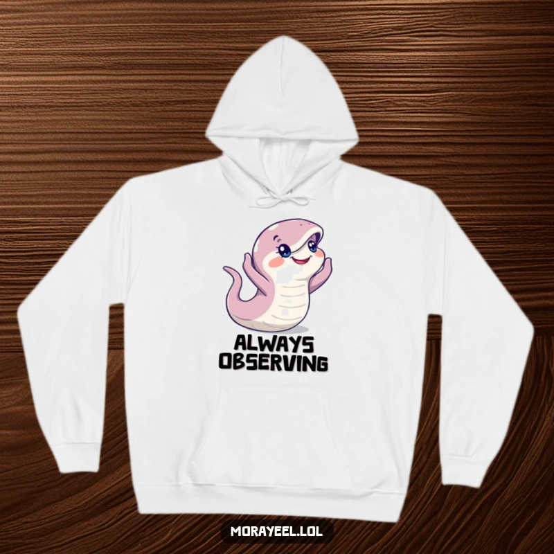 Funny Moray Eel Hoodie: A curious eel surveys its surroundings, offering warmth and a touch of wit as a funny gift.