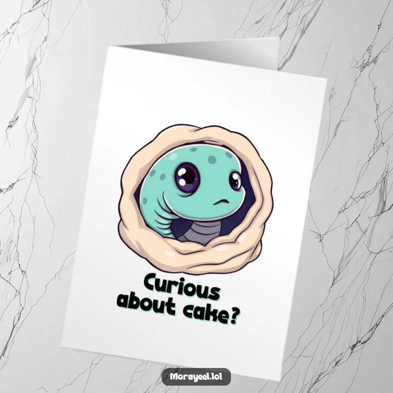 Funny Free Printable Birthday Card showing a moray eel with big, curious eyes peering out from its underwater hole.