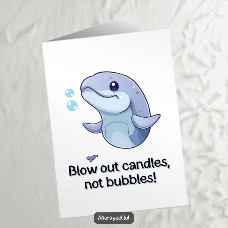 Funny Free Printable Birthday Card featuring a playful moray eel with mouth open, hilariously trying to catch a tiny bubble.