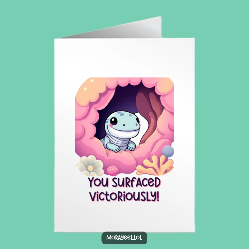 Free Printable Congrats Card: Smiling Moray Eel - Underwater Celebration Downloadable