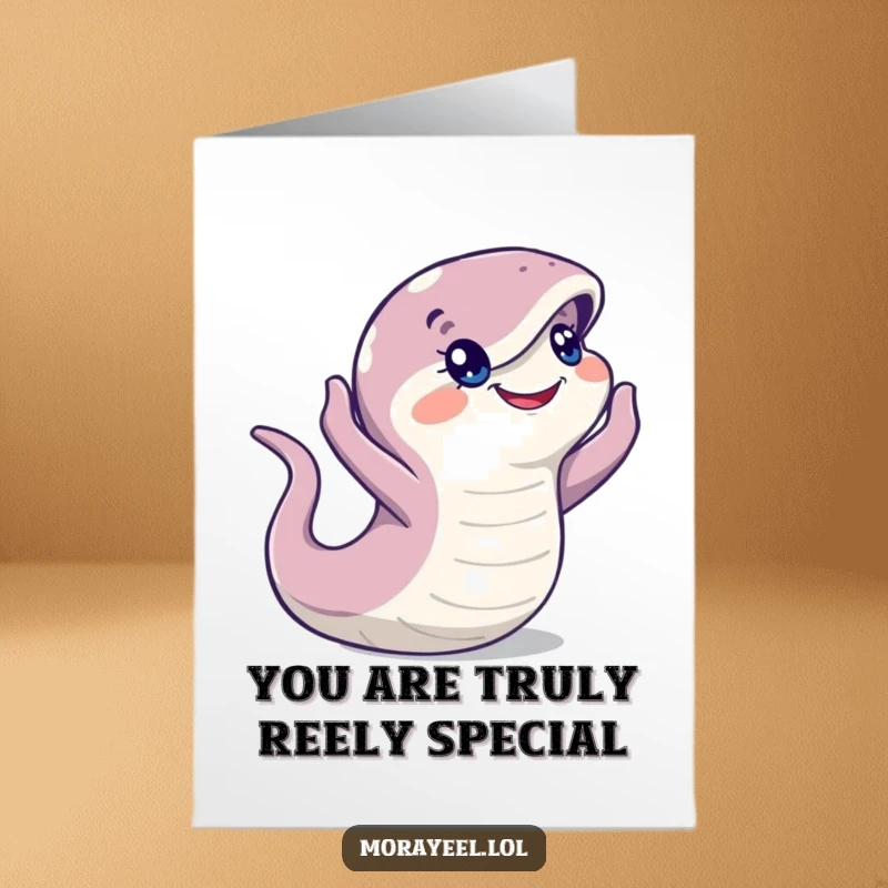 Funny Free Printable Thank You Card: A happy moray eel character looking around attentively, conveying thoughtful gratitude, perfect for a DIY gift.