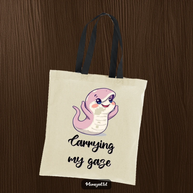Funny Moray Eel Tote Bag: A curious eel looking around, designed for practical use with a humorous, watchful appeal, a funny gift.